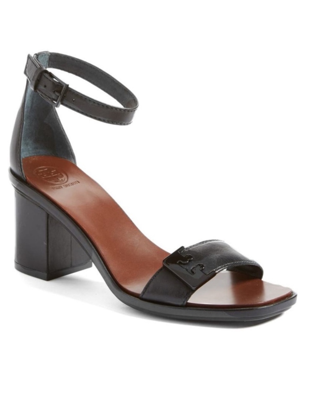 Tory Burch Gabrielle Ankle Strap Block Heel Sandal Black Leather Size 7.5